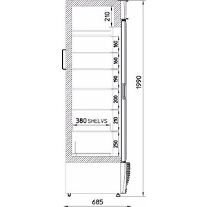 Vrieskast Framec, EV 360 NS/ES, statische koeling, glasdeur, 6 vaste roosters, rechtsdraaiende deur